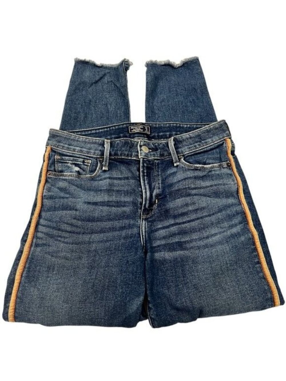 Abercrombie & Fitch Harper Low Rise Ankle Medium Wash Side Ribbon Size 4
